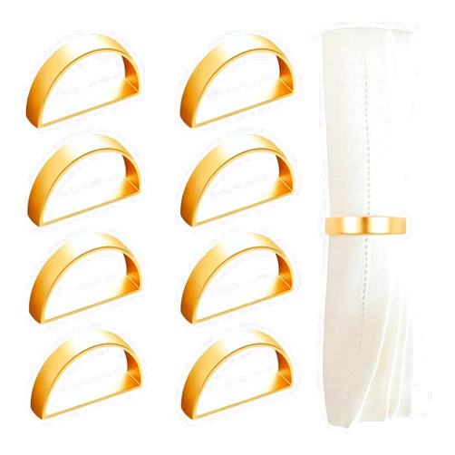 Actororp Gold Napkin Rings Set of 8, Modern Metal Valentine Napkin Rings, Elegant Serviette Buckles Metallic Adornment for Table Settings, Wedding, Easter, Anniversary Dinners (Matte Gold, Semicircle)