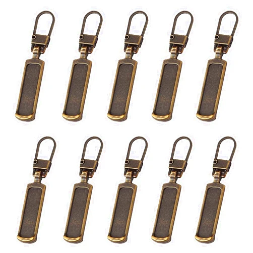 YZSFIRM Luggage Zipper Pull Replacement: 10Pcs Bronze Color Zipper Tab - Metal Zipper Extension Handle - Detachable Small Hole Zipper Pulls Tags