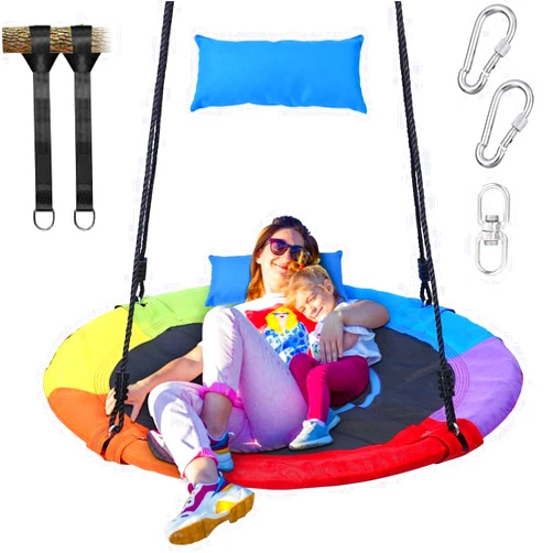 Trekassy 700lbs 40“ Saucer Tree Swing for Kids Adults Outdoor 900D Oxford Waterproof with Pillow, Swivel, 2pcs Tree Hanging Straps