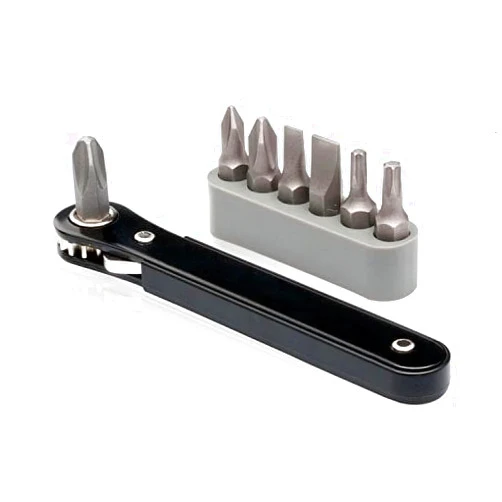 NEIKO 03044A 1/4-Inch Drive Mini Ratchet Screwdriver Set, 8 Pc, Cr-V Steel, Tight Reach, 90 Degree Screwdriver, Low Profile, Close Quarter, Right Angle Offset, Short Phillips, Slotted, Torx Star