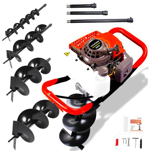 DC HOUSE 63cc Gas Powered Auger Post Hole Digger, with 4 Earth Auger Drill Bits 4