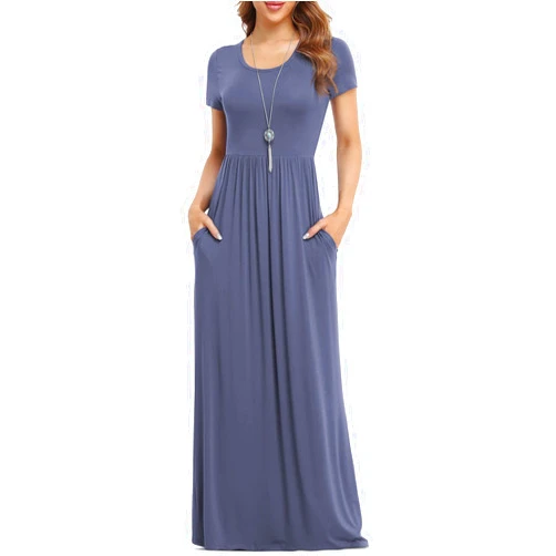 VIISHOW Women's Short Sleeve Loose Plain Maxi Dresses Casual Long Dresses with Pockets