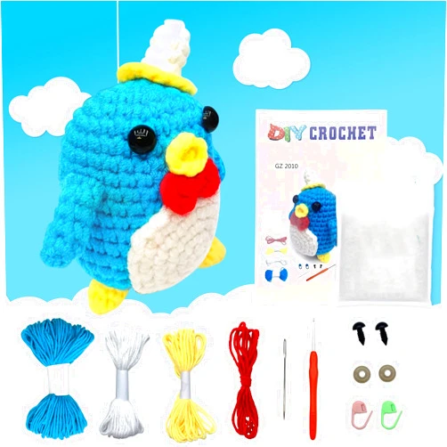 AKOFIC Crochet Kit for Beginners - Crochet Animal Kit with Step-by-Step Video Tutorials, Learn to Crochet Kit for Adults Kids, Complete Crochet Starter Kit, DIY Craft Supplies - Stuffed Penguin