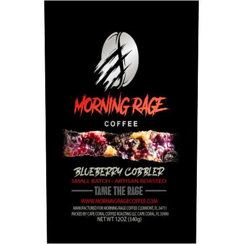 Morning Rage Coffee Blueberry Cobbler Coffee Beans, Blueberry Cobbler Flavor, Low Acid Flavored Coffee, Made with Arabica Coffee Beans, Medium Roast Gourmet Coffee (12 oz) 12 oz Whole Bean