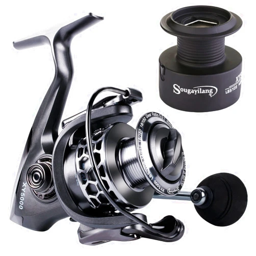 Sougayilang Fishing Reel 13+1BB Light Weight Ultra Smooth Aluminum Spinning Fishing Reel with Free Spare Graphite Spool