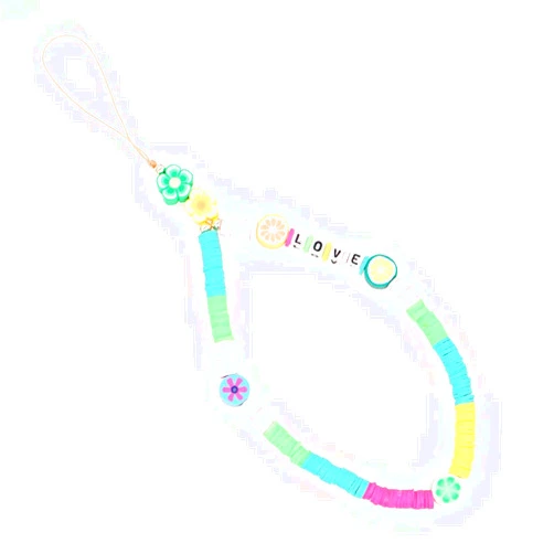 Diiker 4pcs women's fashion mobile phone lanyard decoration cell phone pendant colorful star LOVE letter fruit rainbow Soft Ceramic Boho anti-lost phone chain (flower)