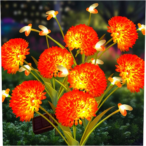 MRHEPHAESTUS Solar Garden Lights, 4 Pack Solar Swaying Bee Lights with Flowers, Waterproof Firefly Light Outdoor for Garden Patio Yard Pathway Fall Decoration Gifts for Women Mother's Day