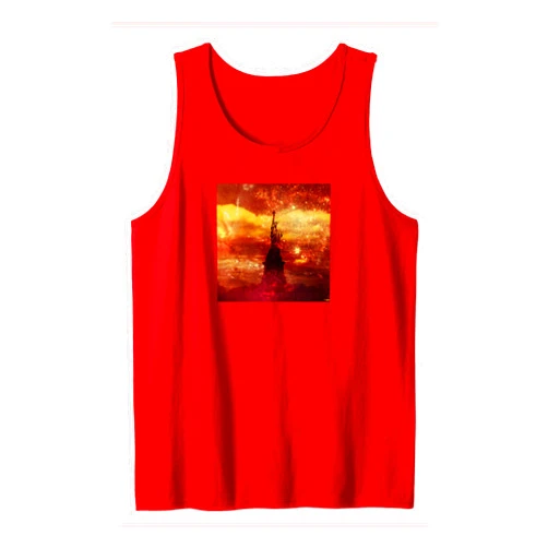 NYC travel souvenir gifts by Christine aka stine1 Lady Liberty with Red and Yellow Stars Tank Top