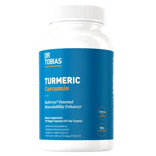 Dr. Tobias Turmeric Curcumin Supplement with BioPerine & Black Pepper, Extra Strength Curcumin Supplements for Joint Support,1500 mg per dose with 95% Curcuminoids, 120 Capsules