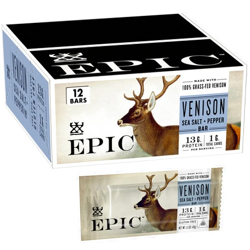 Epic Provisions Venison Sea Salt and Pepper Bars, Keto Friendly, Gluten Free, 12 ct