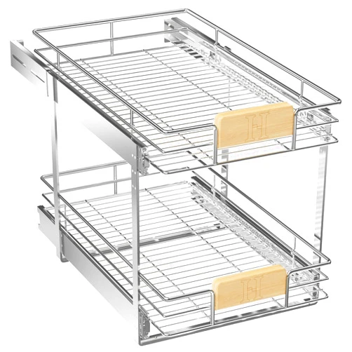 MODCART 2 Tier Pull Out Cabinet Organizer with Wooden Handle, 16½