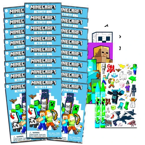 Minecraft Party Favors for Kids Bundle ~ 24 Minecraft Mini Play Packs with Coloring Books, Stickers, Crayons, More | Minecraft Party Supplies