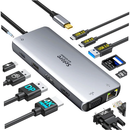 Selore&S-Global USB C Docking Station 3 Monitors with HDMI DisplayPort VGA RJ45 Laptop Docking Station Triple Monitor USB C Hub Multi Monitor Adapter to HDMI DP VGA USB Ethernet PD 100W Audio SD/TF for Dell HP Lenovo