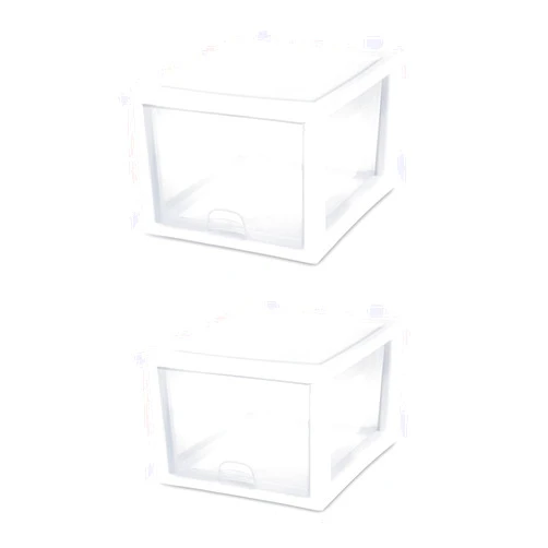 Sterilite 27 Quart White Frame Clear Plastic Stackable Storage Container Bin w/Single Drawer for Craft, Pantry, Sink, & Desktop Organization, 2 Pack