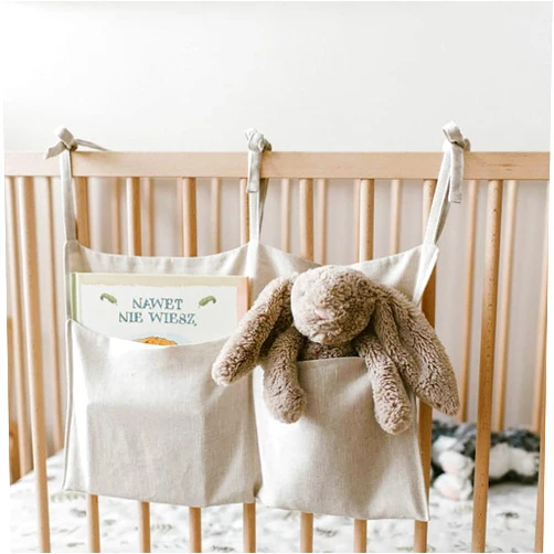 YeeMan Linen Baby Bedside Hanging Storage Bag,2 Pockets Organizer for Baby Cribs and Toys (Burlywood)