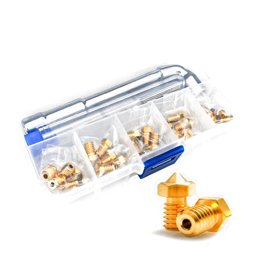 XIFOWE Nozzles 25 pcs 3D Printer Extruders Brass Nozzles for V5-V6 3D Printer. with DIY Tools and A Ten-Grid Parts Box, for 1.75mm PLA ABS 3D Printers, Compatible with Prusa i3 MK3/MK3S, Anet A8…