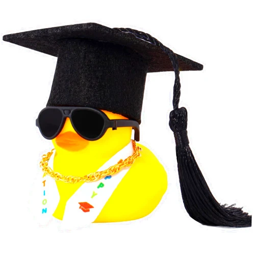 wonuu Graduation Stole Rubber Ducks, Dashboard Decorations Duck for Car Ornament Accessories with Hat SunGlasses Sash Chain (Black)