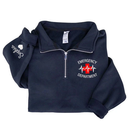 Giantbighands Personalized Embroidered Emergency Department Nurse Quarter Zip Sweatshirt, Custom Emergency Room Shirt Hoodie, Christmas Graduation Gifts, Appreciaton Gift for ED ER Nurse