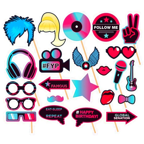 Ai Party 23Pcs Photo Booth Props for TIK Tok,Music Theme Party Supplies,Disco Music Party Decoration.