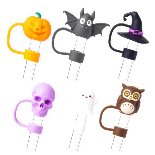 BULKITEM 6Pcs Halloween Straw Cover Cap for Stanley Cup 40oz/30oz Tumbler, 10mm Reusable Cute Ghost Drinking Straw Topper Accessories, Portable Protector Plugs Decorations Gifts for Party Halloween