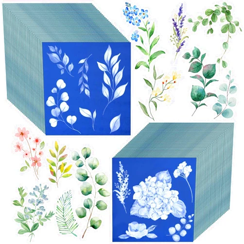 Kavoc 60 Sheets Cyanotype Paper Sun Print Art Kit High Sensitive Sun Paper Nature Sun Printing Kit Drawing Art Paper for Kids Adults DIY Craft Project 3.9X 3.9 inch