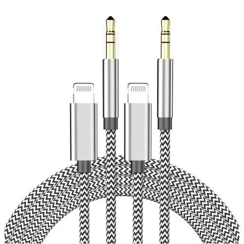 Kassdin [Apple MFi Certified] iPhone Aux Cord for Car, 2 Pack Lightning to 3.5mm Aux Audio Nylon Braided Cable for Car Home Stereo Speaker Headphone Compatible with iPhone 14 13 12 11 Pro Max XS XR X 8 7 iPad