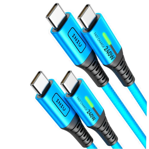 INIU USB C to USB C Cable, 240W Fast Charging Type C Charger Cord, Braided USBC Phone Charger Cable for iPhone 17 16 15 Pro Max Samsung S25 S24 Laptops MacBook Air 15 M3 iPad Switch [6.6ft+6.6ft Blue]
