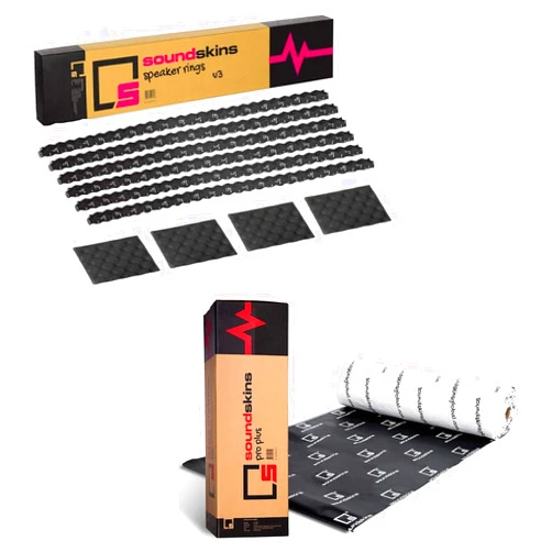 Soundskins Pro-Plus Premium 3 in 1 Sound Deadening Mat & Speaker Ring Combo Package | (1) 64.5 sq. ft. Mat, (6) Foam Strips & (4) Soundwave Sheets to Seal Your Speaker’s Sound