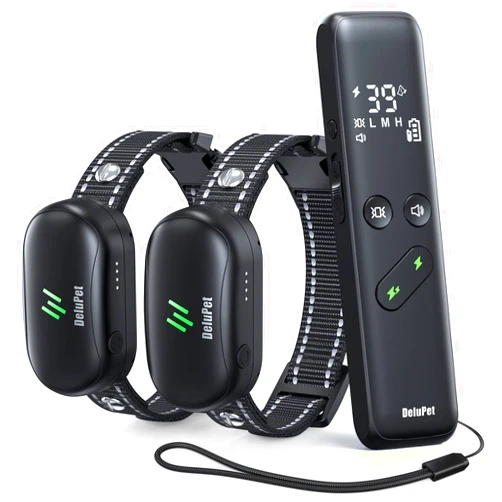 Delupet Dog Training Collar - 2 Dogs Shock Collar for Large Dog with Remote 1600ft, 3 Training Modes, Rechargeable IPX7 Waterproof Electric Dog Collar for Small Medium Large Dogs