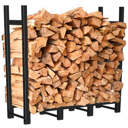 Khordin 4ft Firewood Rack Adjustable Heavy Duty Fire Wood Stand Holder for Outdoor Indoor Fireplace Log Storage, Metal Lumber Stacker Organizer, Black