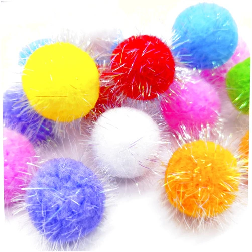 Osvela Cat Ball Toys Pom Pom Sparkle Fuzzy Large Balls Assorted Color Interactive Cat Toy 20 Pack