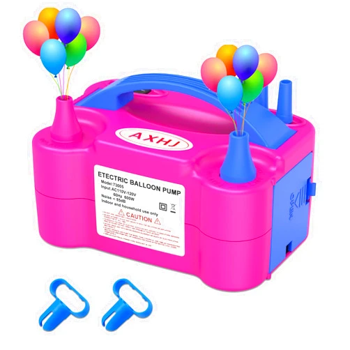 AXHJ Electric Balloon Pump, Portable Electric Air Balloon Pump Dual Nozzle Air Blower Pump 110V 600W Rose Red Balloon Inflator for for Party Decorations