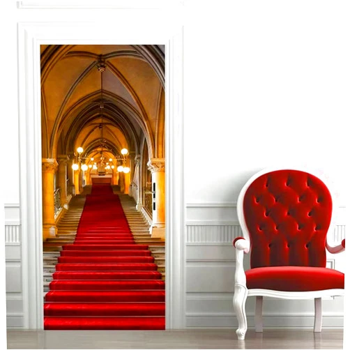 Tifege 3D Door Sticker Wall Decals Mural Wallpaper Red Ladder Stairs DIY Art Home Decor Decoration for Home Living Room Bedroom Office Self Adhesive Removable Vinyl 30.3x78.7 MT067