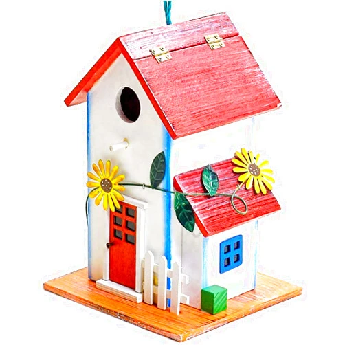 Bo-Toys Hand-Painted Wooden Birdhouse with Flowers Outdoor Garden Decor