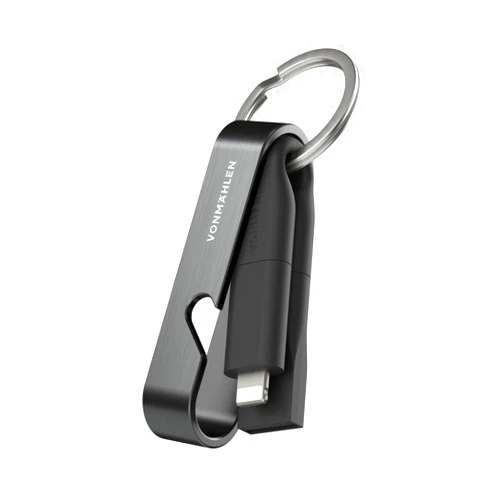 VONMÄHLEN High Six 6-in-1 Charging Cable as Keychain with Bottle Opener - Compact All-in-One Quick Charging Cable with USB-C, USB-A & Micro-USB - Suitable for Mobile Phone & Mobile Devices (black)