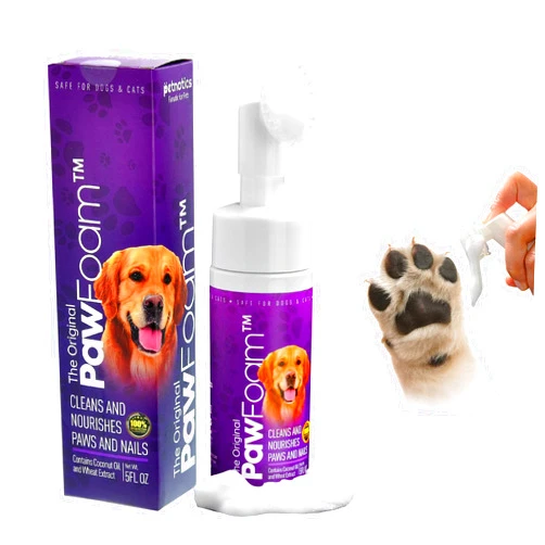 Petnatics Pet Paw Cleaner for Dogs and Cats - PawFoam Pet Paw Cleaner Foam to Clean, Moisturize, Soften and Protect Paws | Gentle Dog Feet Cleaner with Silicone Dog Paw Washer Brush | 5FL OZ