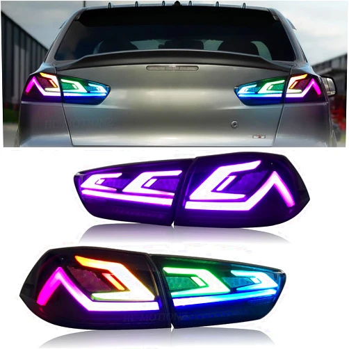 HCMOTIONZ HCmotion LED Tail lights RGB Assembly for Mitsubishi Lancer & EVO X 2008-2020,Tail Lamp Assembly with Start Up Animation,Full LED with Sequential Turn Signal,Plug-and-play