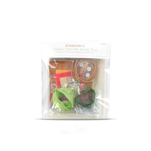 Kimberbell Hoppin’ Down The Bunny Trail Bench Pillow Embellishment Kit – 25 Piece Set for Embroidery, Sewing & Crafting – Includes Buttons, Felt, Glitter Grass & So Much More!