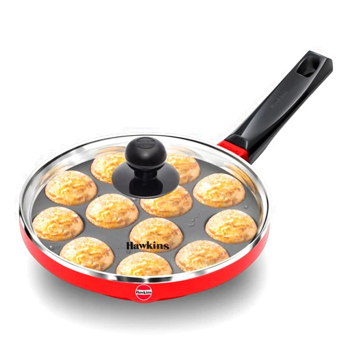 Hawkins Nonstick Appe Pan with Glass Lid, 12 Cups, Diameter 22 cm, Black, Cast Aluminium, Red