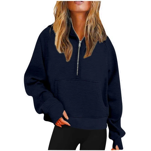 Ceboyel Womens Quarter Zip Sweatshirt 2023 Fleece Oversized Sweaters Cropped Pullover Hoodies Fall Trendy Outfits Clothing