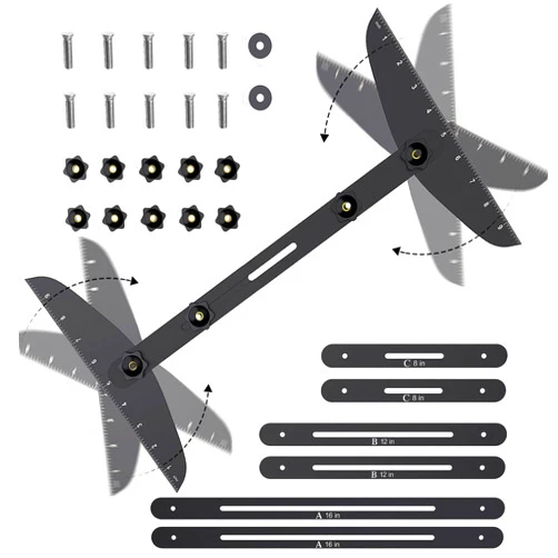 Anysiny Stair Tread Template Tool, 360°Rotating Design Stairs Treads Gauge Adjustable Length and Angle Layout Tool Cutting Guide Tools