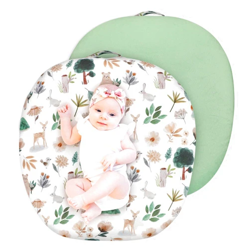 CARUILI Newborn Lounger Cover for Girls Boys, Removable Soft Baby Lounger Cover, Reversible Infant Lounger Cover Minky, Green Animal