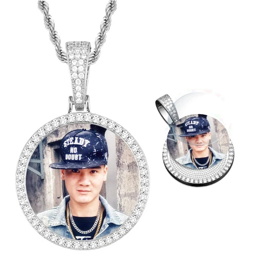 YIMERAIRE Picture Necklace Personalized Photo Blank Pendants Charms Necklace Custom Picture Necklaces Round/Heart/Angel Wings Rhinestone Bezel Pendant Trays for Jewelry Making DIY Craft