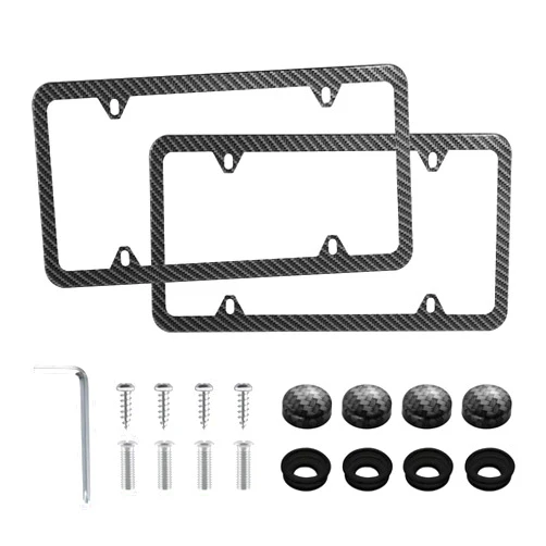 LivTee Carbon Fiber License Plate Frames, 4 Holes Stainless Steel License Plate Covers, 2PCS Car License Plate Holder, Automotive Exterior Accessories, Slim Design with Gasket Cover for US Cars