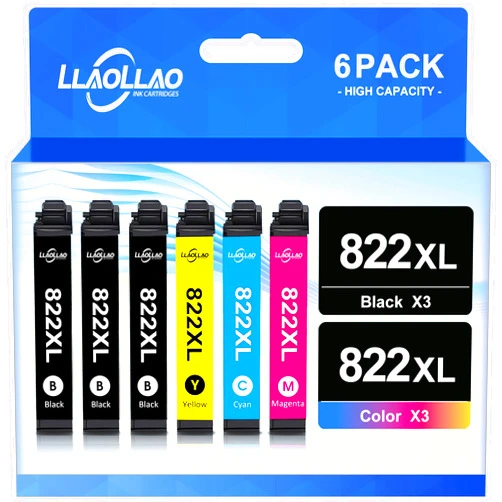 LLAOLLAO 822XL Remanufactured Replacement for 822XL Ink Cartridges Combo Pack T822 Ink 822 for Workforce Pro WF-3820 WF-4820 WF-4830 WF-3823 WF-4833 WF-4834 Printer (6 Pack)