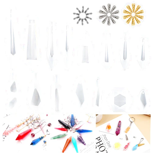 Suhome Crystal Resin Molds,15 PCS Silicone Molds for Resin, Pendulum Resin Pendant Molds for Making Necklace, UV Resin