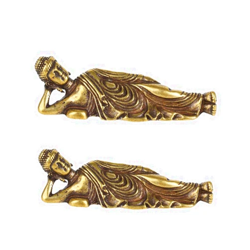 Ximimark 2 pcs Solid Pure Brass Buddha Small Ornament Figurines Antique Copper Guanyin Sleeping Buddha Statue Desk Decorations Home Decor Craft