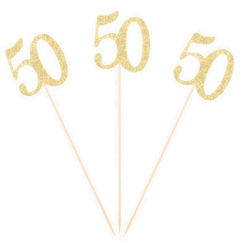 Giuffi Pack of 10 Gold Glitter 50th Birthday Centerpiece Sticks Number 50 Table Topper Age Letter Decorations