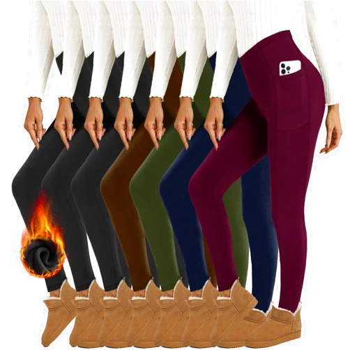 iceROSE 7 Pack Leggings for Women, High Waisted Soft Fleece Lined Leggings Black Yoga Pants for Workout Running Maternity
