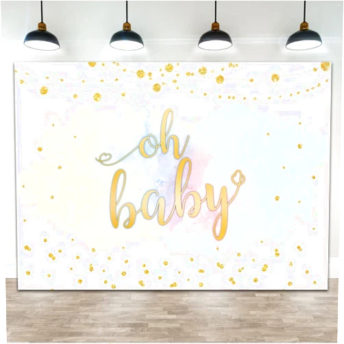 Ticuenicoa 7×5ft Gold Oh Baby Baby Shower Backdrop Boys or Girls Gender Reveal Party Banner Decorations Pink or Blue Clouds Watercolor Background for Photography Photo Booth Props